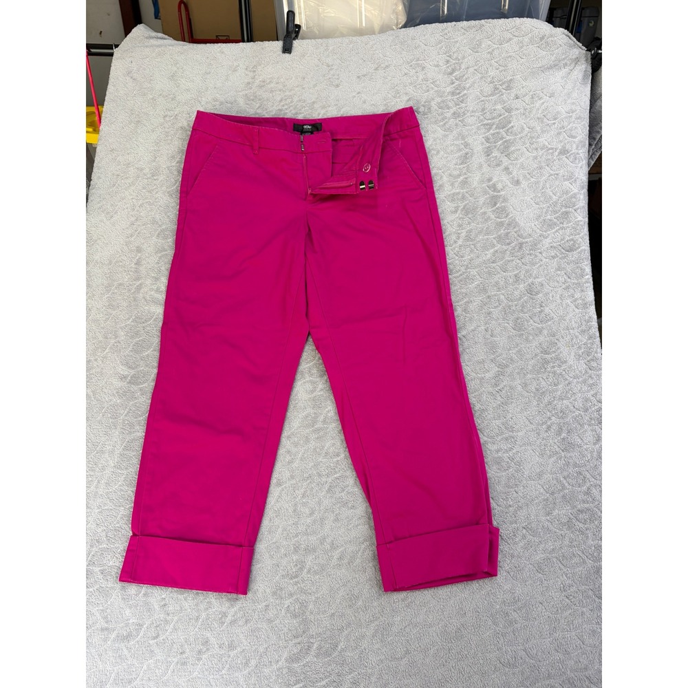 Mossimo Stretch Fit 3 Hot Pink Cropped Pants Womens 10 Cuffed Hem Cotton Blend